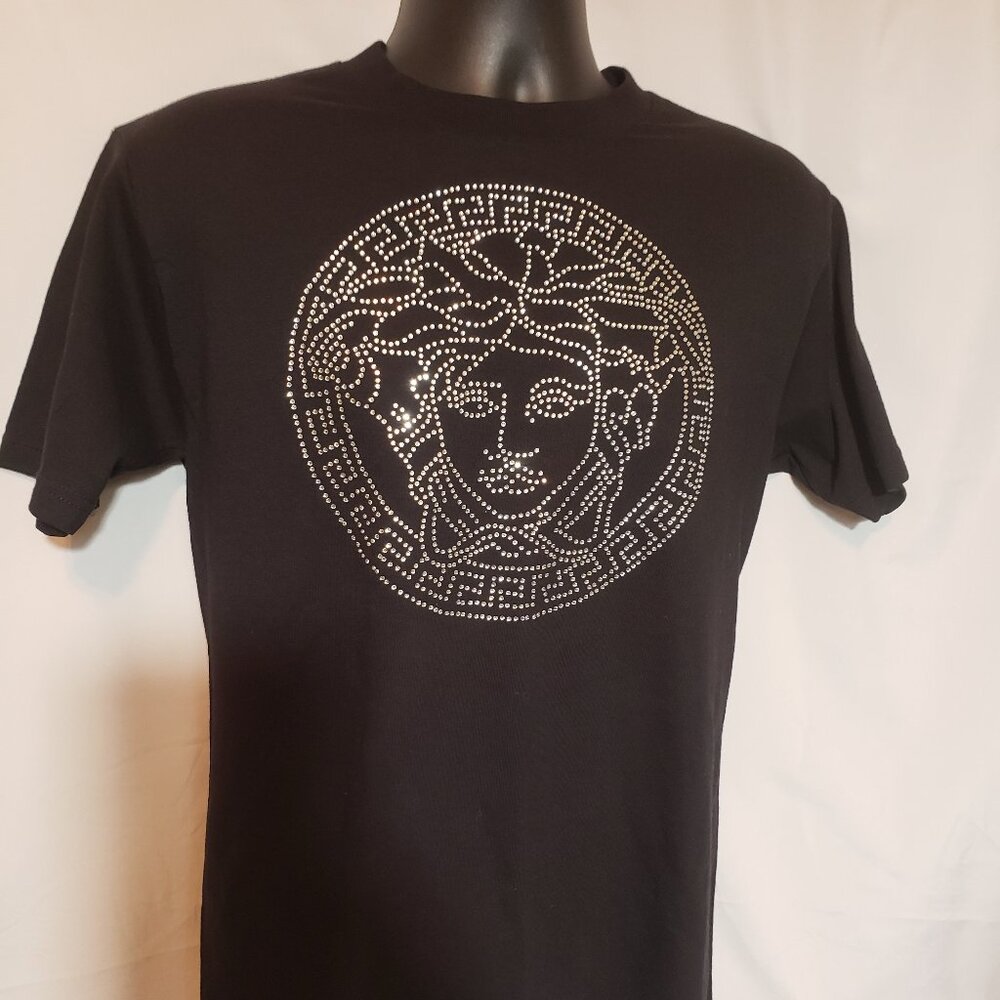 Stheno style black rhinestones men's T-shirt